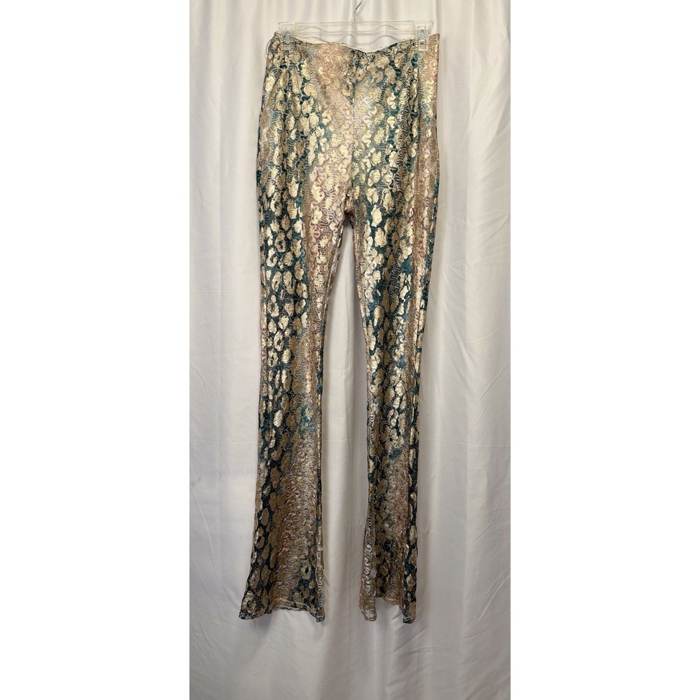 NWT Venus Lace Pants Size 4 Green & Gold Disco Bell Bottoms, Rave Pants